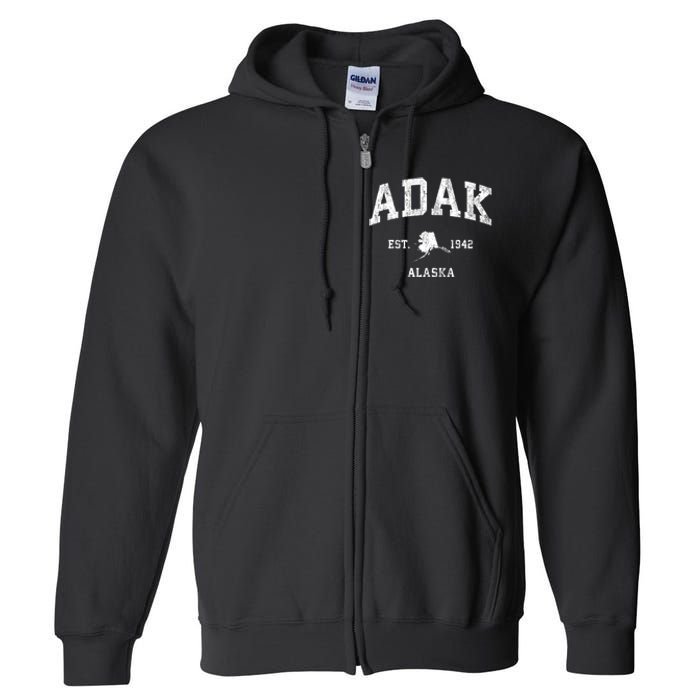 Adak Alaska Ak Vintage Athletic Sports Design Full Zip Hoodie