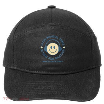 Autism Awareness Acceptance Smile Face Spectrum Teacher 7-Panel Snapback Hat