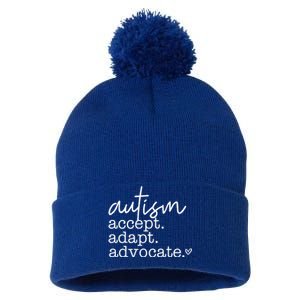 Autism Accept Adapt Advocate Pom Pom 12in Knit Beanie