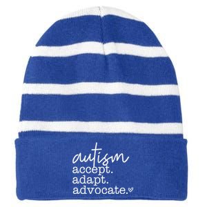 Autism Accept Adapt Advocate Striped Beanie with Solid Band