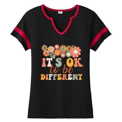 Autism Awareness Acceptance Its Ok to Be Different Ladies Halftime Notch Neck Tee