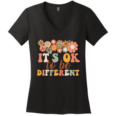 Autism Awareness Acceptance Its Ok to Be Different Women's V-Neck T-Shirt