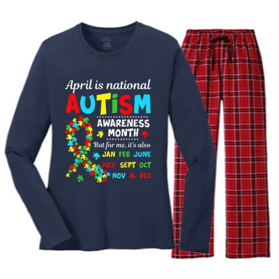 Autism Awareness April Is National Autism Awareness Month Women's Long Sleeve Flannel Pajama Set 