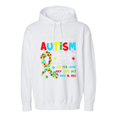 Autism Awareness April Is National Autism Awareness Month Garment-Dyed Fleece Hoodie