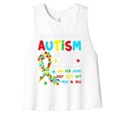 Autism Awareness April Is National Autism Awareness Month Women's Racerback Cropped Tank