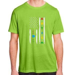 Autism Awareness American Flag Autism Awareness Puzzle Adult ChromaSoft Performance T-Shirt