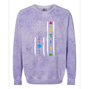 Autism Awareness American Flag Autism Awareness Puzzle Colorblast Crewneck Sweatshirt