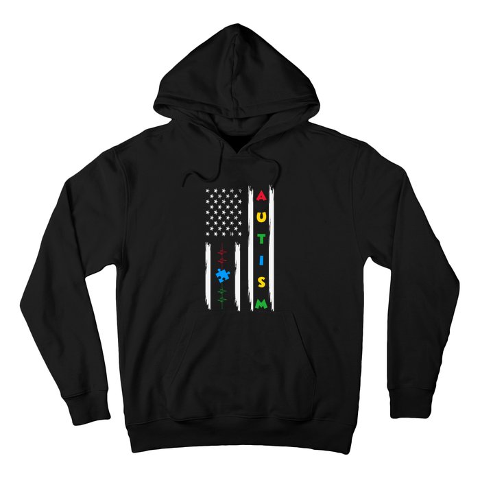 Autism Awareness American Flag Autism Awareness Puzzle Hoodie