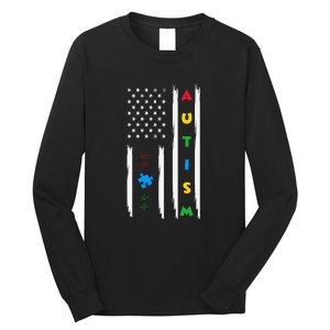 Autism Awareness American Flag Autism Awareness Puzzle Long Sleeve Shirt