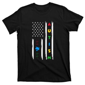 Autism Awareness American Flag Autism Awareness Puzzle T-Shirt