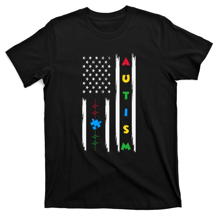 Autism Awareness American Flag Autism Awareness Puzzle T-Shirt