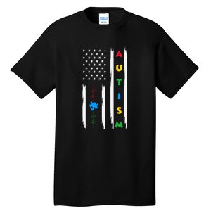 Autism Awareness American Flag Autism Awareness Puzzle Tall T-Shirt