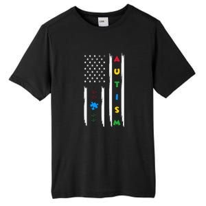 Autism Awareness American Flag Autism Awareness Puzzle Tall Fusion ChromaSoft Performance T-Shirt