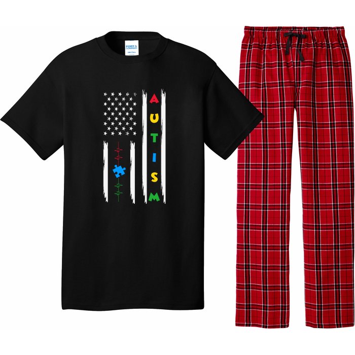 Autism Awareness American Flag Autism Awareness Puzzle Pajama Set