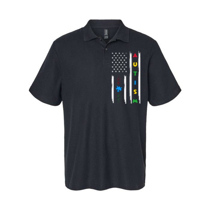 Autism Awareness American Flag Autism Awareness Puzzle Softstyle Adult Sport Polo