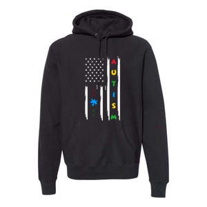 Autism Awareness American Flag Autism Awareness Puzzle Premium Hoodie