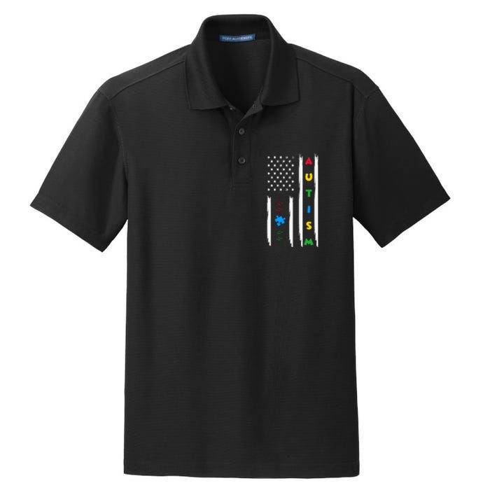 Autism Awareness American Flag Autism Awareness Puzzle Dry Zone Grid Polo