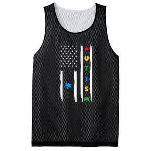 Autism Awareness American Flag Autism Awareness Puzzle Mesh Reversible Basketball Jersey Tank