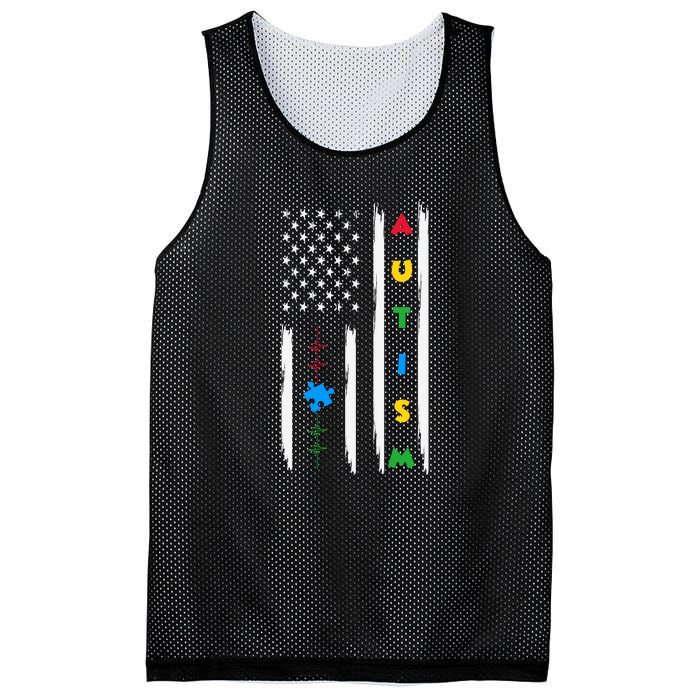 Autism Awareness American Flag Autism Awareness Puzzle Mesh Reversible Basketball Jersey Tank