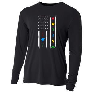 Autism Awareness American Flag Autism Awareness Puzzle Cooling Performance Long Sleeve Crew