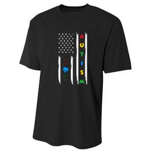 Autism Awareness American Flag Autism Awareness Puzzle Performance Sprint T-Shirt