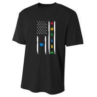 Autism Awareness American Flag Autism Awareness Puzzle Performance Sprint T-Shirt