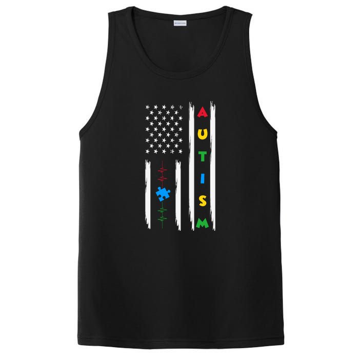 Autism Awareness American Flag Autism Awareness Puzzle PosiCharge Competitor Tank