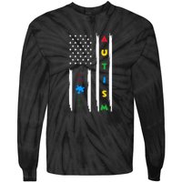 Autism Awareness American Flag Autism Awareness Puzzle Tie-Dye Long Sleeve Shirt