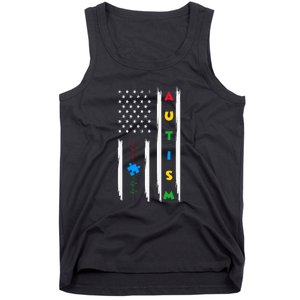 Autism Awareness American Flag Autism Awareness Puzzle Tank Top