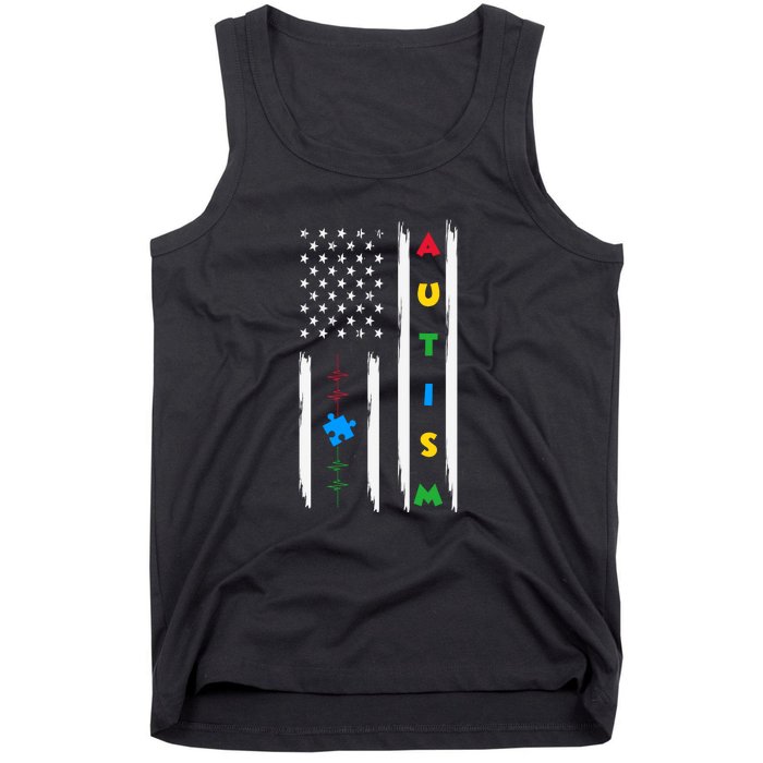 Autism Awareness American Flag Autism Awareness Puzzle Tank Top