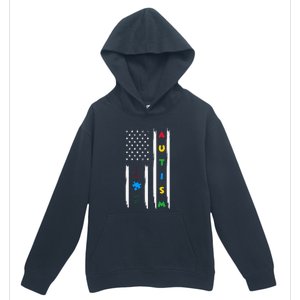 Autism Awareness American Flag Autism Awareness Puzzle Urban Pullover Hoodie