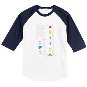 Autism Awareness American Flag Autism Awareness Puzzle Baseball Sleeve Shirt