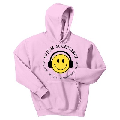 Autism Awareness Acceptance Retro Happy Face Wo Kids Hoodie