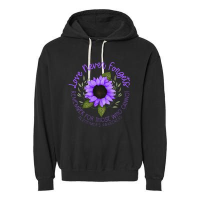 Alzheimer Awareness And Women Purple Sunflower Garment-Dyed Fleece Hoodie