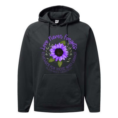 Alzheimer Awareness And Women Purple Sunflower Performance Fleece Hoodie