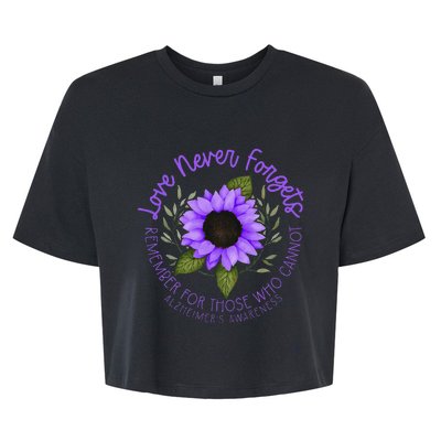 Alzheimer Awareness And Women Purple Sunflower Bella+Canvas Jersey Crop Tee