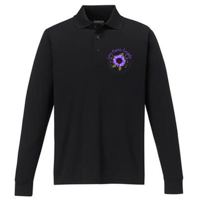 Alzheimer Awareness And Women Purple Sunflower Performance Long Sleeve Polo