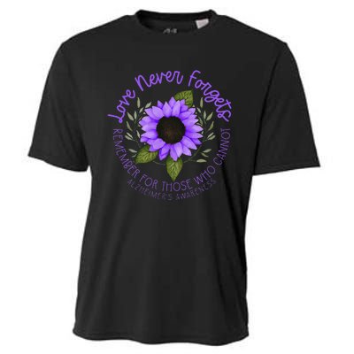 Alzheimer Awareness And Women Purple Sunflower Cooling Performance Crew T-Shirt