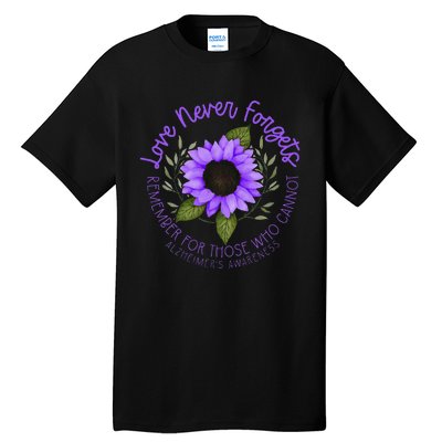 Alzheimer Awareness And Women Purple Sunflower Tall T-Shirt