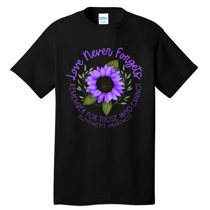 Alzheimer Awareness And Women Purple Sunflower Tall T-Shirt