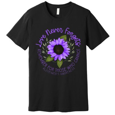 Alzheimer Awareness And Women Purple Sunflower Premium T-Shirt