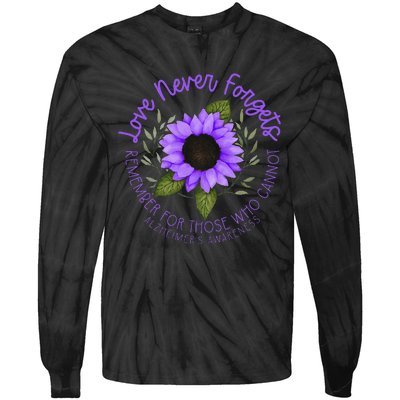 Alzheimer Awareness And Women Purple Sunflower Tie-Dye Long Sleeve Shirt