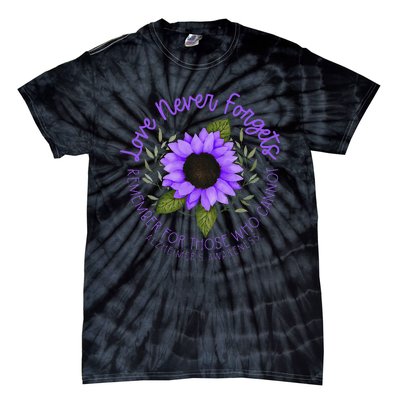 Alzheimer Awareness And Women Purple Sunflower Tie-Dye T-Shirt