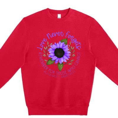 Alzheimer Awareness And Women Purple Sunflower Premium Crewneck Sweatshirt