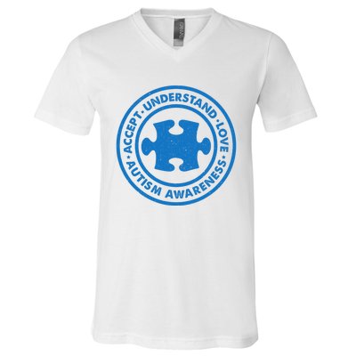 Autism Awareness Accept Understand Love Vintage V-Neck T-Shirt