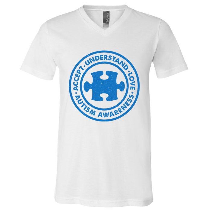 Autism Awareness Accept Understand Love Vintage V-Neck T-Shirt