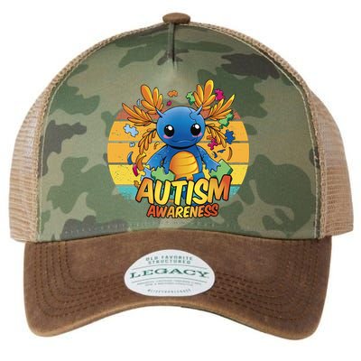Axolotl Autism Awareness Funny Retro Vintage Legacy Tie Dye Trucker Hat
