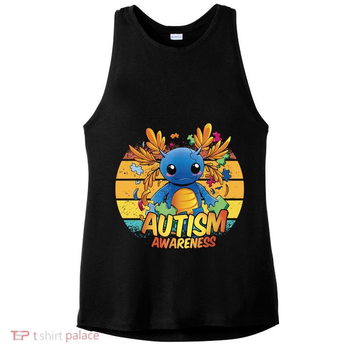 Axolotl Autism Awareness Funny Retro Vintage Ladies PosiCharge Tri-Blend Wicking Tank