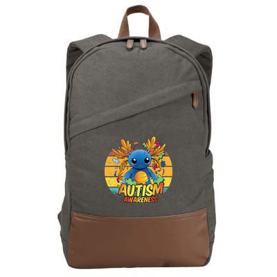Axolotl Autism Awareness Funny Retro Vintage Cotton Canvas Backpack
