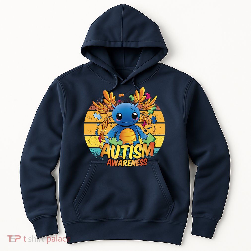 Axolotl Autism Awareness Funny Retro Vintage Hoodie